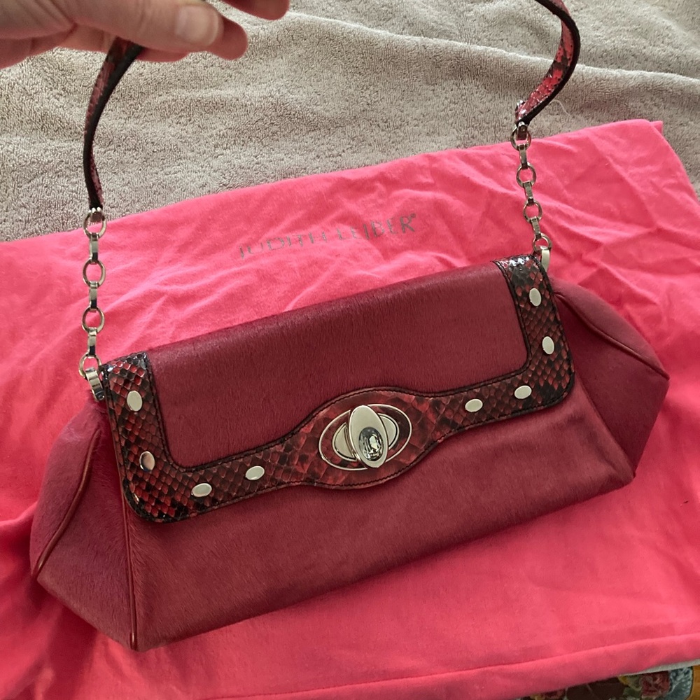 Judith Leiber Pink pony hair Designer Women's Bag.
